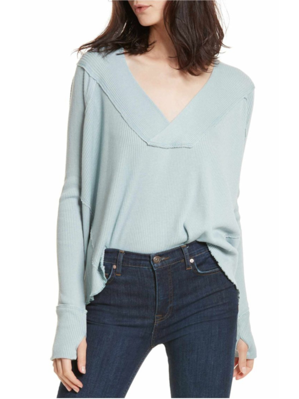 Free People Oceanview Raw Edge LS sz L
